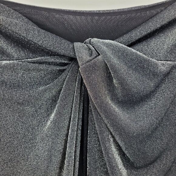 ALLSAINTS  Metallic Sami Hi-lo Mini Midi Skirt 12 Gunmetal Wrap Knot Night Out - Picture 8 of 16